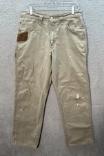 Wrangler Riggs Pants Mens 32x32 Tan Ripstop Carpenter Straight Leg Workwear *