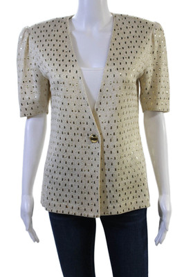 St. John By Marie Gray Womens Beige Wool Button Geometric Jacket Size 6