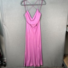Zara Womens Size Small Pink Satin Midi Dress w/ Cowl Neck  Crisscross Straps