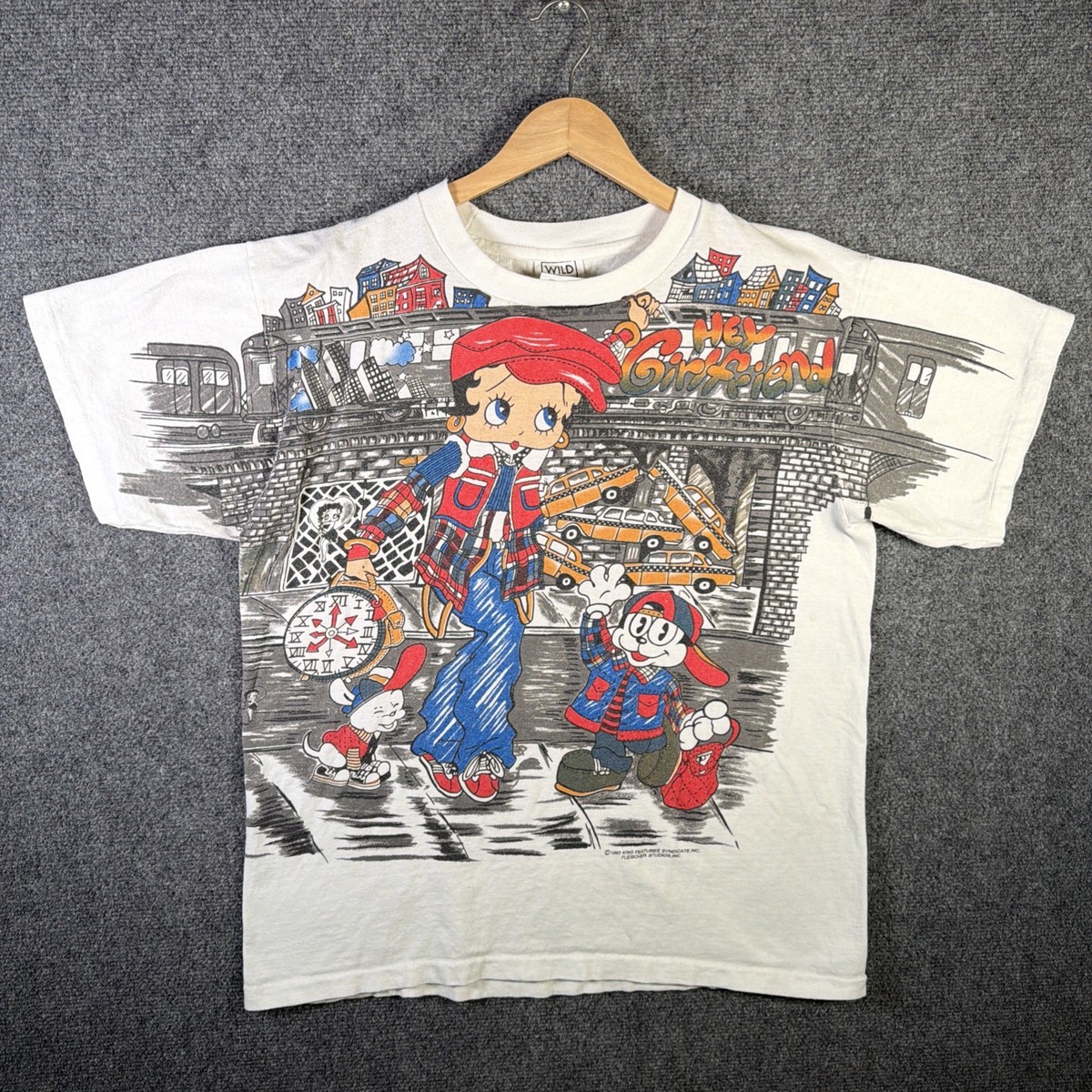 Vintage Betty Boop Shirt Large White 90s AOP Hip Hop FREEZE