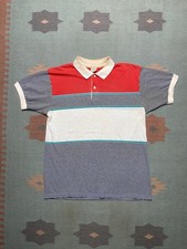 Vintage 80s short sleeve polo shirt jantzen striped distressed large
