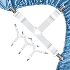 4 PCS Bed Sheet Straps   Adjustable Corner Clips to Keep 4 Pcs Triangle White