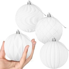 4 Pcs 4 Inch White Large Velvet Christmas Ball Ornaments Vintage Christmas Pl...