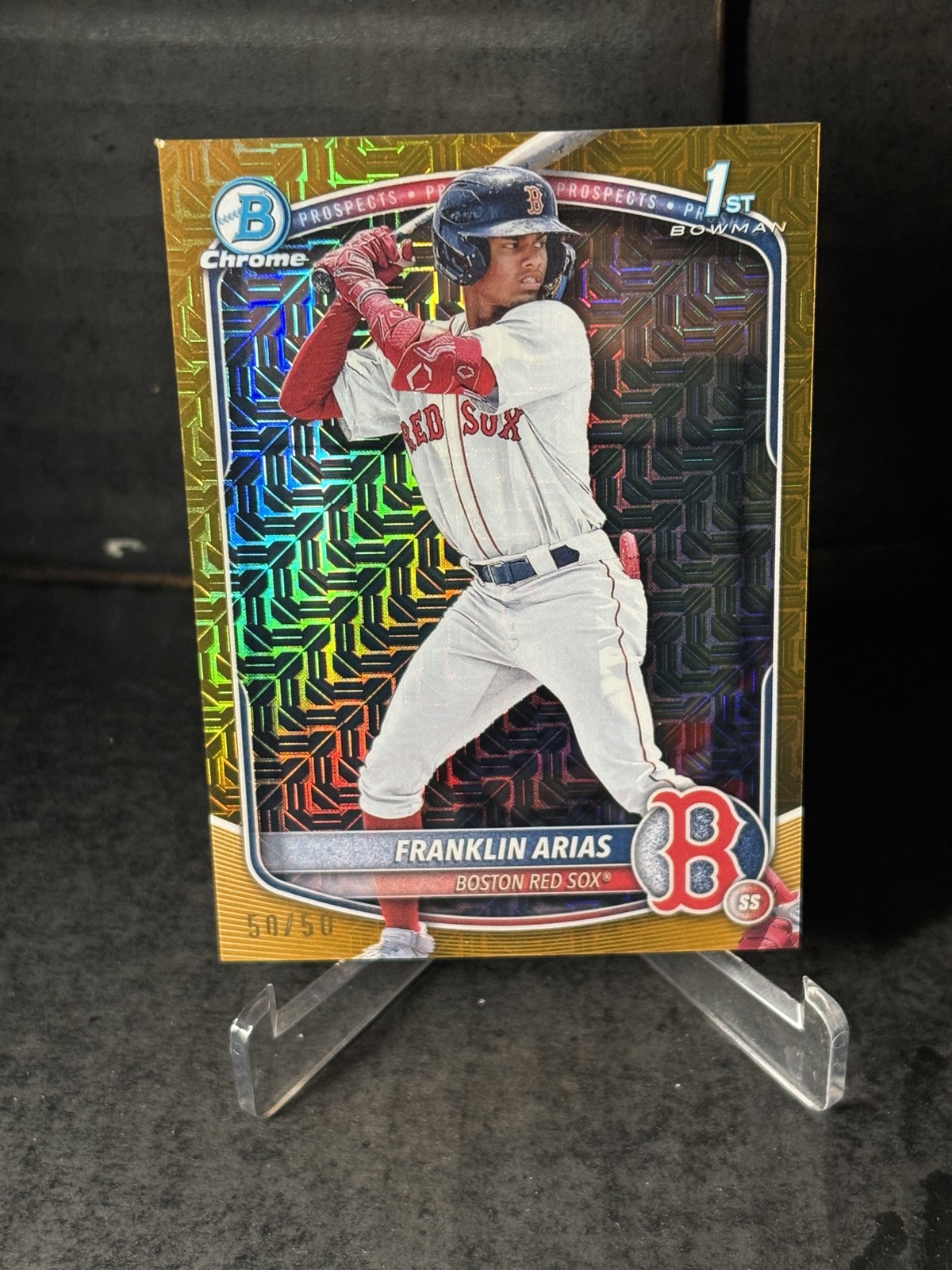 2025 Bowman Mega Box Franklin Arias 1st Gold Mojo Refractor 50/50 BOS Red Sox