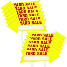 12 PCS 17x6 Inch Yellow Yard Sale Signs with Stakes Waterproof Double-Sided