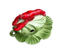 Vintage Brad Keeler Pottery 3D Lobster Over Cabbage Leaf Cover Bowl & Plate READ