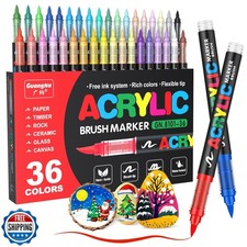 JRQ 36 Colors Acrylic Paint Markers, Brush Tip Paint Pens Acrylic