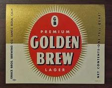  GOLDEN BREW LAGER BEER LABEL GRACE BROS BREWING SANTA ROSA CA. QUART 