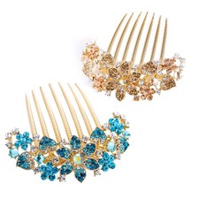 2 PCS Flower Bridal Hair Comb Rhinestone Chinese Style Hair Clips for Women