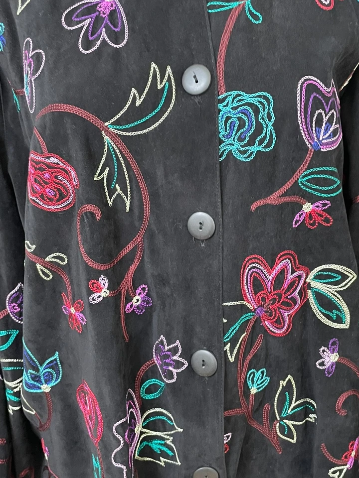 Blazer negro Koret para mujer XL chaqueta de polietileno floral bordado ropa artística vintage Foto 2 de 4