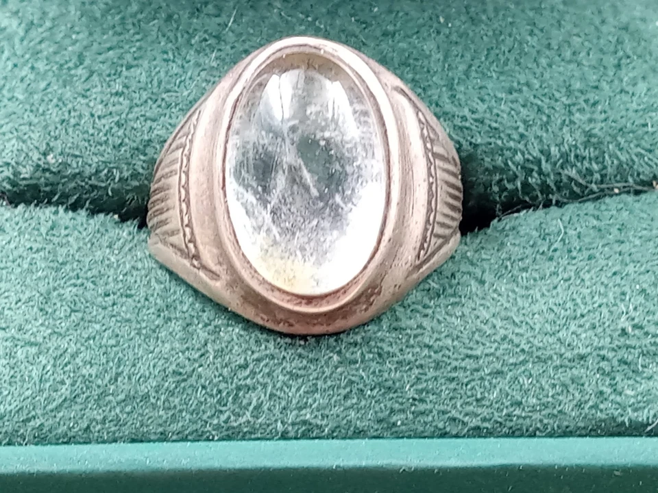 Sterling Silver Size 10.25 Men's Ring w. Rutilated Quartz Cabochon Setting - Image 2 of 4