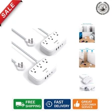 Flat Plug Power Strip with 3 Outlets and 4 USB Ports - Essential for Travel