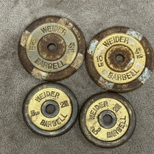 Vintage Gold Weider Barbell 5 Lb  10 Lb Pair Weight Gym Standard Plates 1" Hole