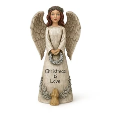 Christmas Angel with Rabbit Figurine – Resin Holiday Decoration with “Christm...
