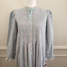 Vtg Nightgown Flannel Cottagecore Grannycore Prairie Ruffle Dead Stock S/M