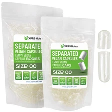 Vegan Size 00 Separated Capsules - 500 Count Premium Clear Empty Capsules Sep...