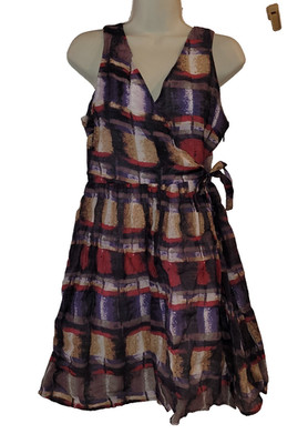 New Hem & Thread M Wrap Midi Dress Tie Waist Sleeveless V-Neck Artsy Art-to-wear