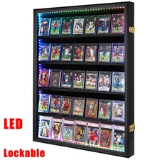 LED 35 Card Display Case Lockable Wall Frame UV Protection for Sports Cards