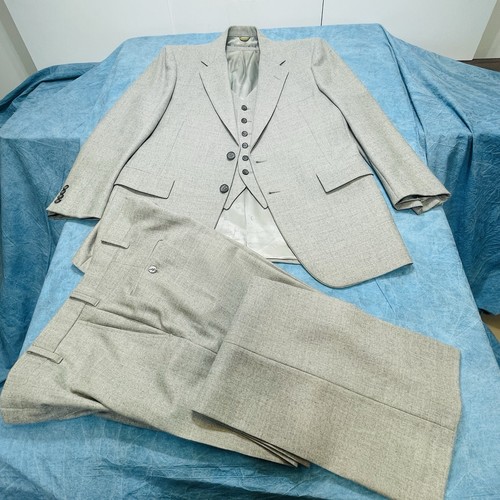 Vtg Christian Dior Paris 3-Piece Suit 44 Gray 6 Button Vest CD Monogram Lining