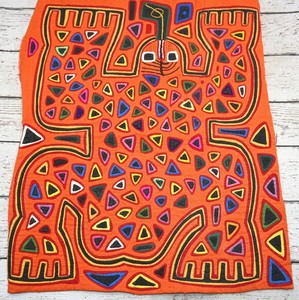 Vintage Kuna Mola Textile Handmade Folk Art Frog? Lizard? Design Panama 17X14