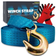 Boat Trailer Winch Strap with Safety Hook & Protective Work Gloves, 2" x 20ft...
