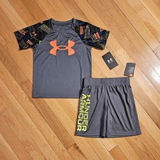 NEW Under Armour Little Boy Tee  Short Set, Orange Multi sz 4 