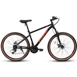 24 In Mountain Bike High Carbon Steel Frame Disc Brakes Brown Edge Tires Cycling