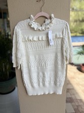 Janie and Jack Girls Ivory Cotton Knit Pullover Sweater Size 12 Ruffle Button