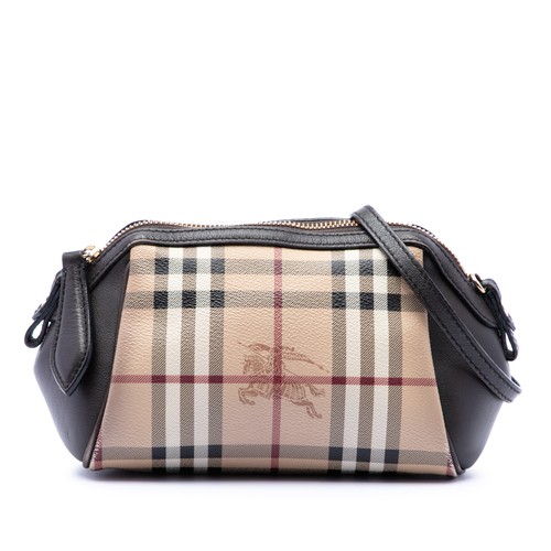 Burberry Mini Haymarket Check Coated Canvas Blaze Crossbody Pre-Loved Bag Beige
