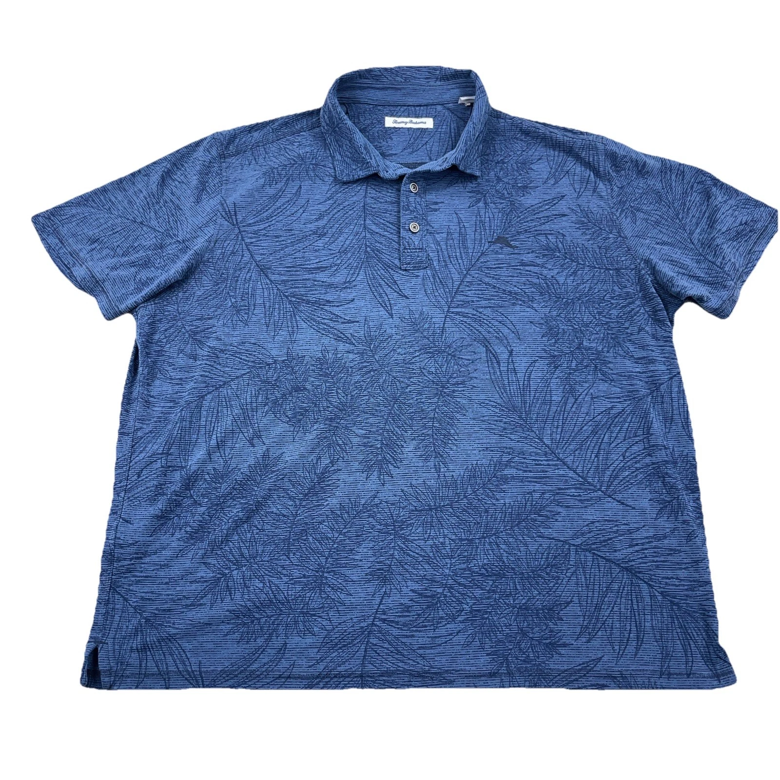 Tommy Bahama Polo Shirt XXL 2XL Blue Floral Leaf Print Tencel Modal Performance