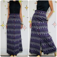 70s Purple  Silver Geometric Print Maxi Skirt Groovy Polyester Retro Boho M