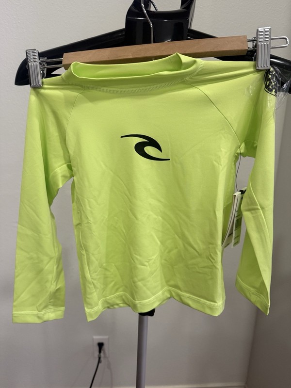 New RIP CURL BRAND WAVE UV LONG SLEEVE RASH GUARD - BOYS Size 3/4 - LIME 4078