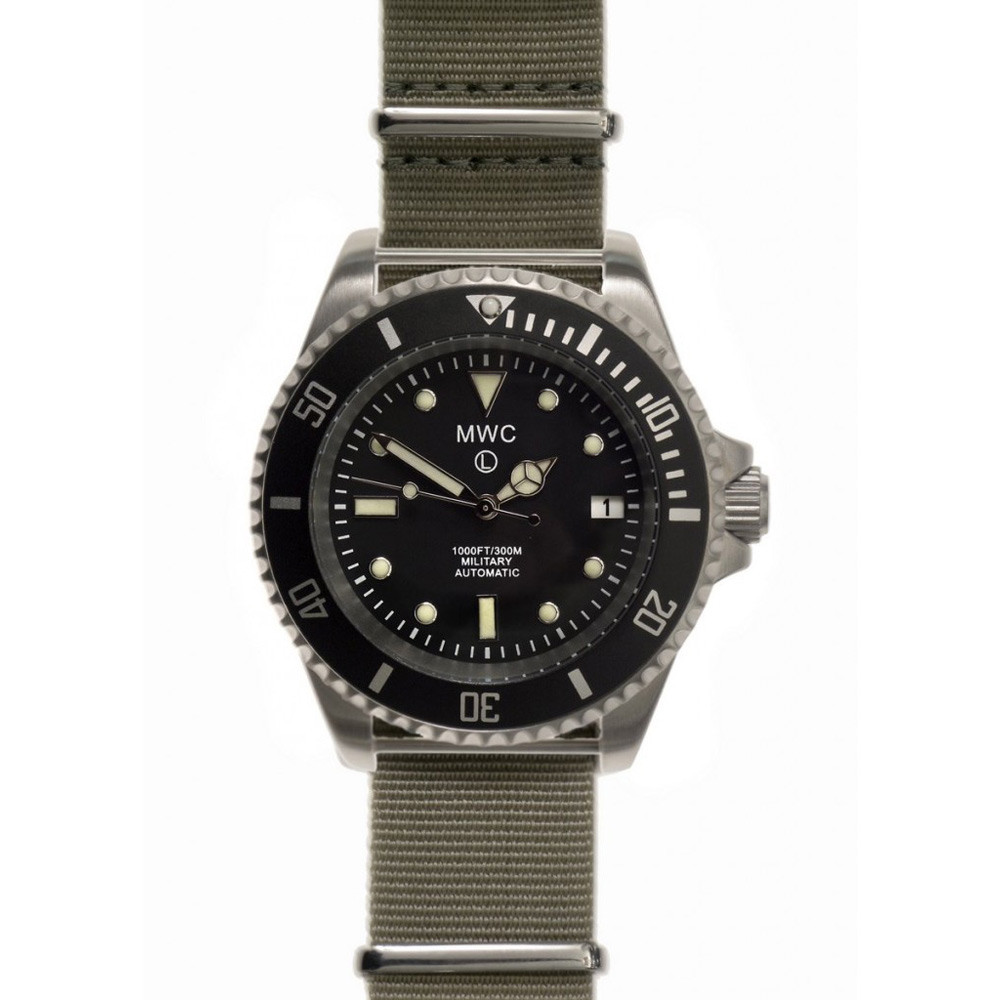 Montre Plongeur MWC Automatic 300m PVD Noir, Boîtier Acier, Bracelet NATO, Saphir - Neuf Avec étiquettes