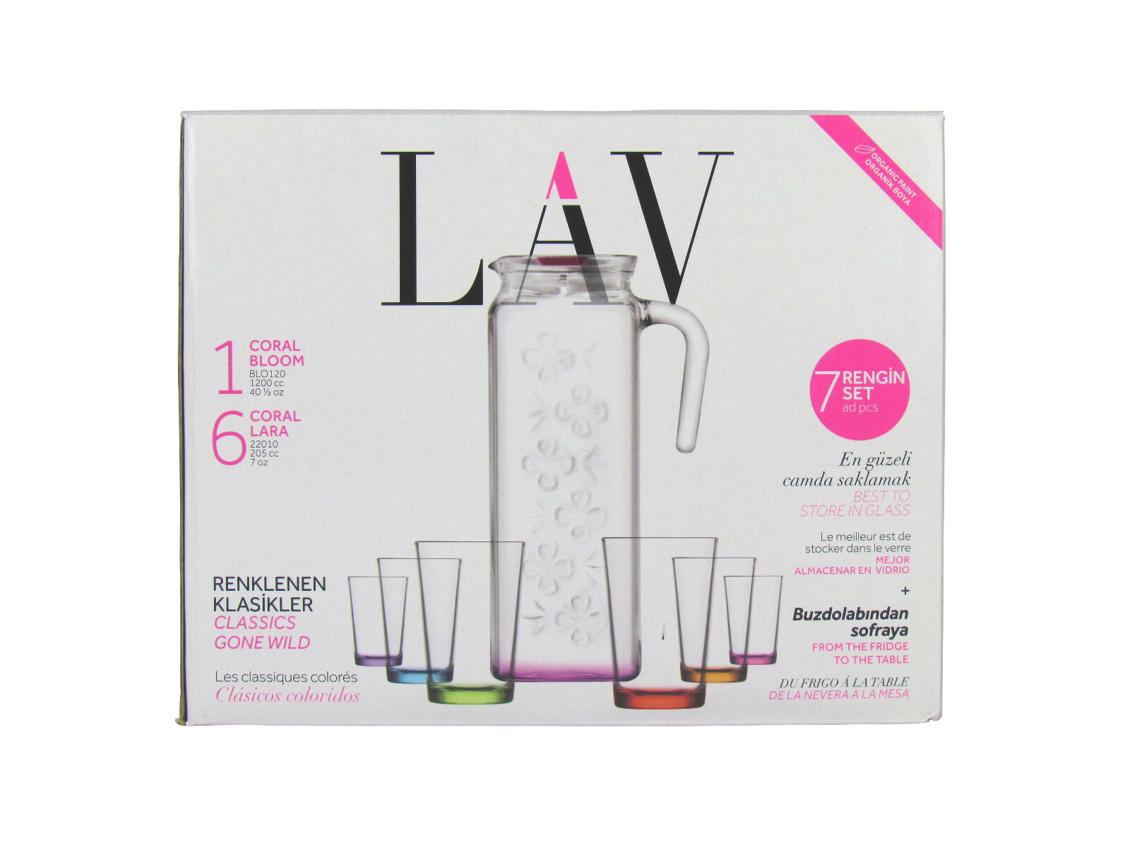 7-teiliges Karaffen-Set, 1 Glaskaraffe mit 1,2L und 6 Gläsern je 200ml Vollumen,