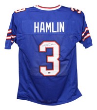 Damar Hamlin Autographed/Signed Pro Style Blue XL Jersey Beckett 39944