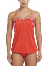 Nike Swim Women's Layered Tankini Swim /Workout Top Size M Orange/Pink