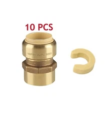 10 PCS EFIELD PUSH FIT 3/4"X 3/4" FEMALE ADAPTERS LEAD FREE BRASS &CLIP