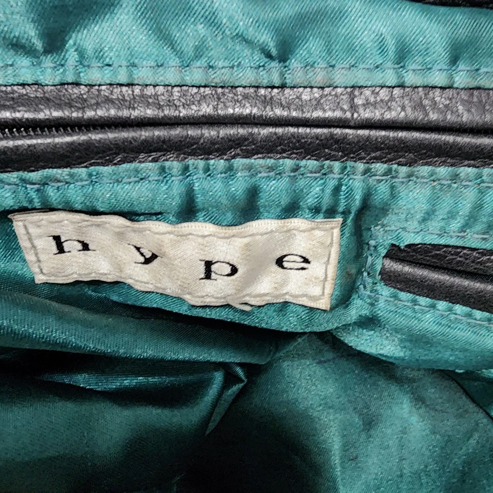 HYPE Black Pebbled Leather Large Ruffled Chain Link Shoulder Bag Hobo - Image 4 of 4