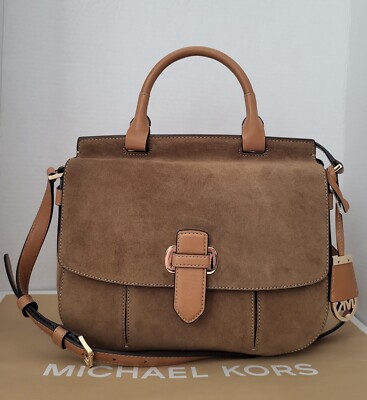 NEW Michael Kors Romy Brown Suede Leather Messenger Saddle Crossbody Bag  DustBag
