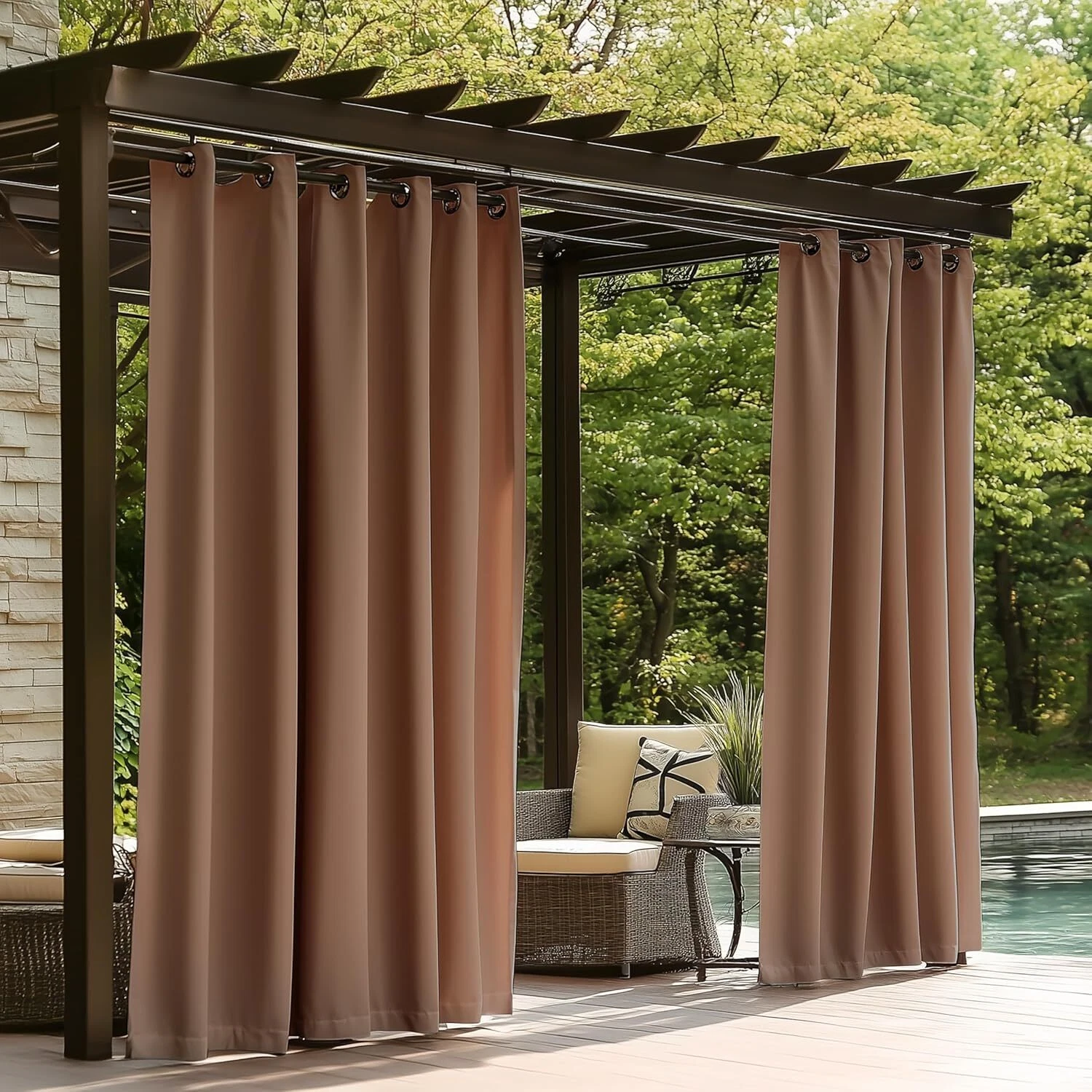 Waterproof Outdoor Curtains Patio Blackout Curtain Thermal Insulated for Pergola