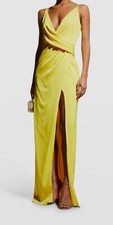 295 Aidan by Aidan Mattox Women's Yellow V-Neck Draped Column Gown Dress Size 4