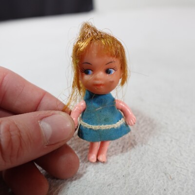 Liddle Kiddles Clone Doll Red Head Side Eye Blue Dress 1960s Hong Kong 2.5''