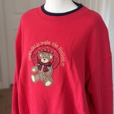 Vtg 90s Christmas Bear Applique Sweatshirt Womens Sz L Red Sequin Ugly Holiday