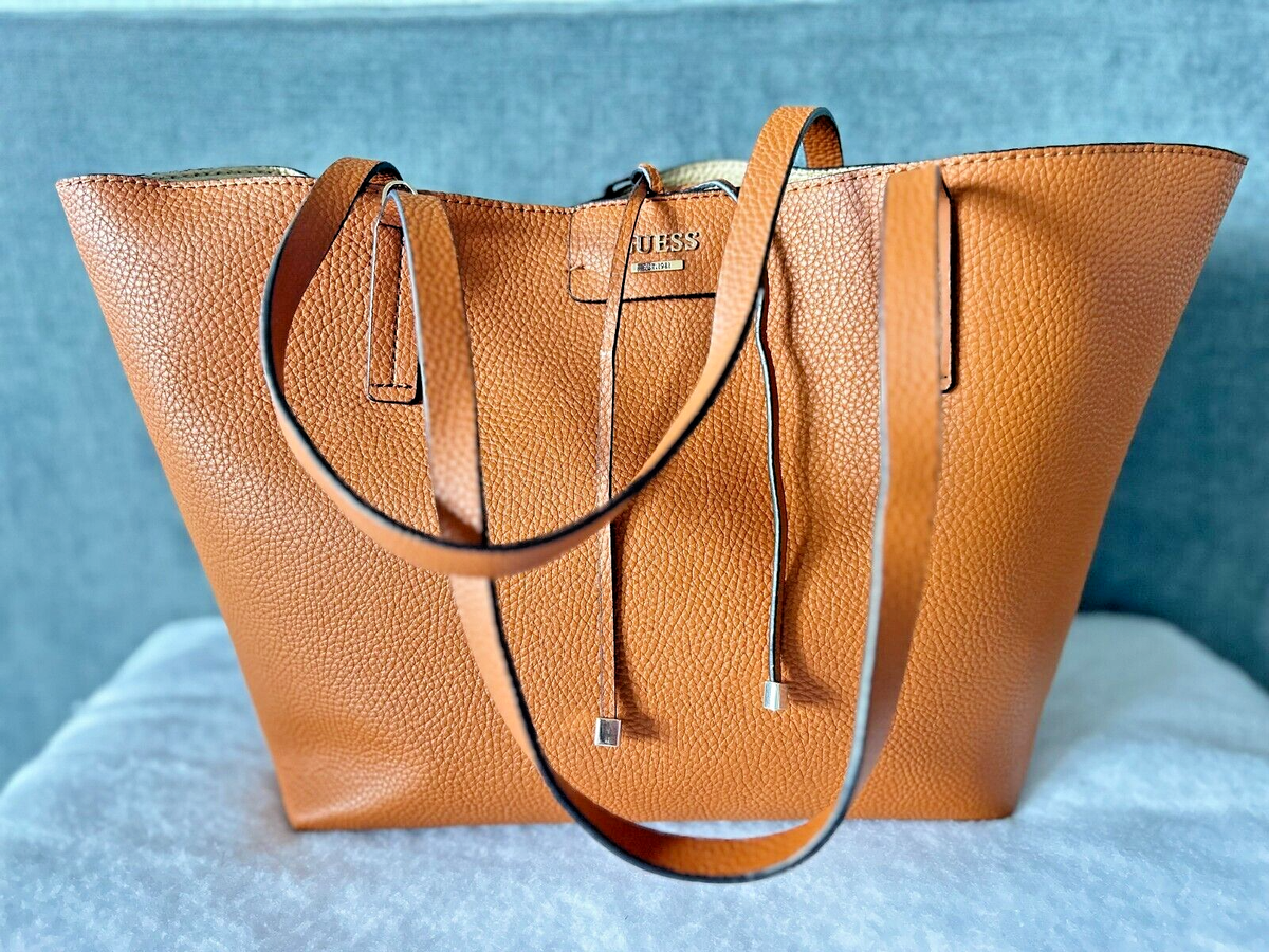 GUESS Bobbi Reversible Shoulder Tote Handbag VG642223 Tan Cream