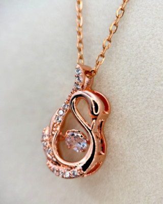 Fifth Ave Rose Gold Rhinestone Swan Pendant Necklace