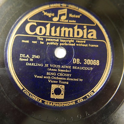 78rpm BING CROSBY darling je vous aime beacoup / brahms lullaby cradle song 