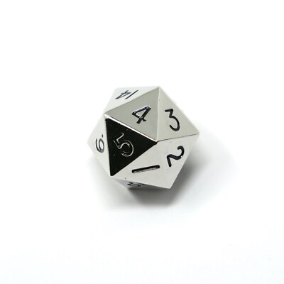 Massive 35 mm Solid Metal D20 Spin Down Life Counter Chrome Silver D&D RPG MTG