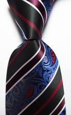 New Classic Striped Black White Blue Red JACQUARD WOVEN Silk Men's Tie Necktie