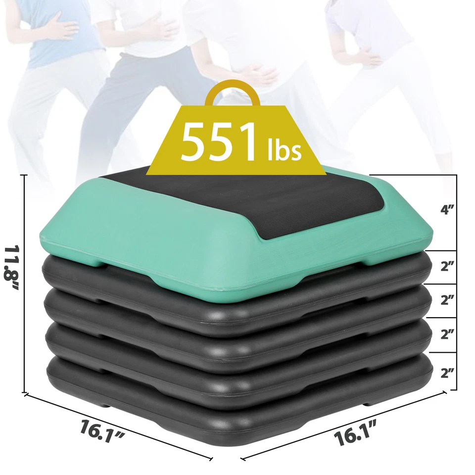 Plataforma de paso de entrenamiento de ejercicio aeróbico ajustable de 16" con 4 elevadores verde Foto 3 de 4
