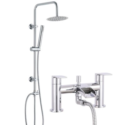Moderne 3 Wege Runde Starre Setzstange Kit mit Wasserfall Bad Dusche Mischbatterie